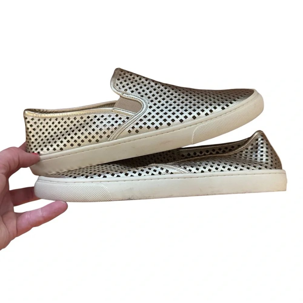 Tory Burch Metallic Gold Jesse‎ Perforated Sneakers Sz 10